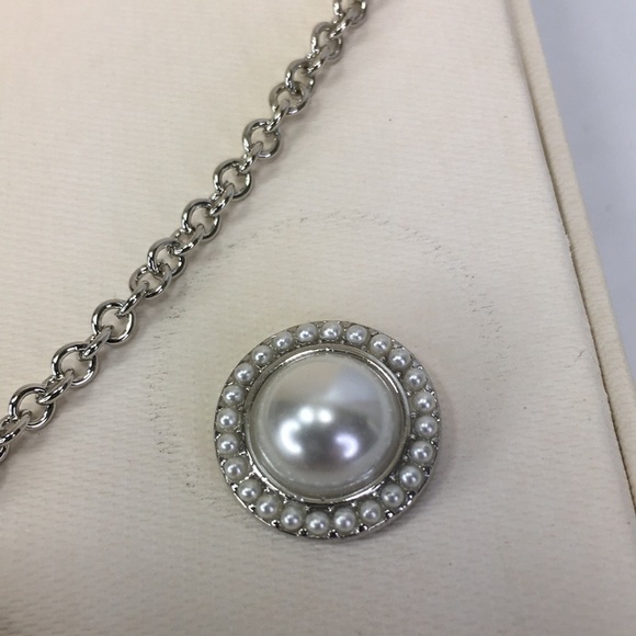 New Kim Rogers Necklace & Earring set pearl teardrop round 20" silver tone chain - Picture 5 of 6
